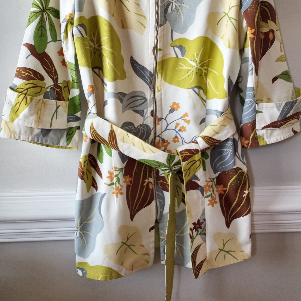 'Kelly & Diane' Collarless Coat Size 16 Botanical Reversible Belt 100%Cotton - Picture 2 of 16